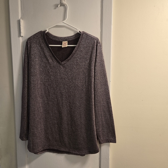 Faded Glory Metallic Purple Knit Top Long Sleeves Size 1XL - Picture 2 of 5